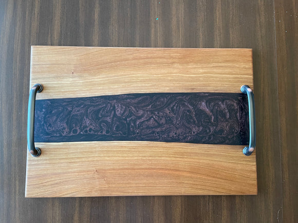 Charcuterie board with center epoxy pour with handles
