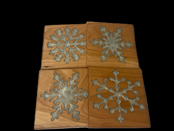 Snowflake epoxy coaster set